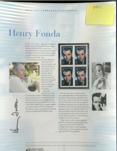 USPS COMMEMORATIVE PANEL #738 HENRY FONDA #3911