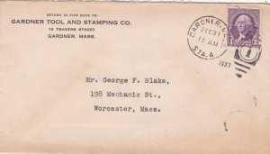 U.S. GARDNER TOOL AND STAMPING CO. Travers St, Mass. 1937 Stamp Cover Ref 47426