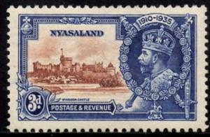 Nyasaland - 1935 Silver Jubilee 3d MH* SG 125