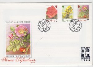 Isle of Man -  1999  Flowers new values,  set of 3,  on FDC