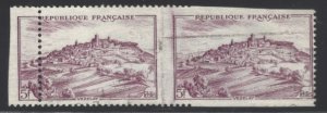 France #568 Pair, multiple perforation errors, imperf between, used.