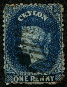 Ceylon SC#46e /SG#63bx Victoria, 1d, wmk 1b, canceled