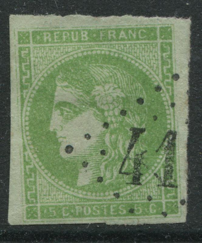 France 1870 15 centimes Ceres yellow green, greenish imperf used