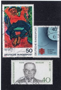 Germany 1973-75 Commemoratives, Scott 1105, 1138, 1159 used, value = $1.40