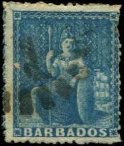 Barbados SC# 16 SG# 23 Britannia (1d) blue Used