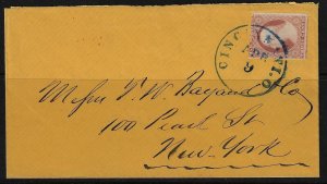 US 1850s Sc 10 TIED CINCINNATI OHIO IN BLUE TO NY