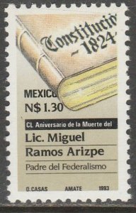MEXICO 1814, MIGUEL RAMOS ARIZPE, 150th ANNIV. OF HIS DEATH. MINT, NEVER H. VF.