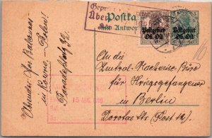 SCHALLSTAMPS GERMANY 1916 POLEN WWI UPRATED STATIONERY POSTCARD ADDR BERLIN