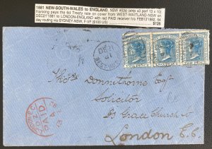 1881 West Maitland NSW Australia cover To London England