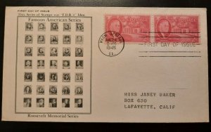 1945 FDC Franklin Roosevelt Memorial Series Cachet Warm Springs GA Lafayette CA