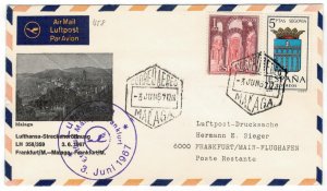 Spain 1971 Cover Stamps First Flight Malaga Frankfurt Germany Lufthansa