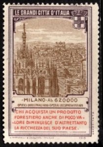 1915 Italy WW I Charity Propaganda Poster Stamp The Great Cities of Italy Milan