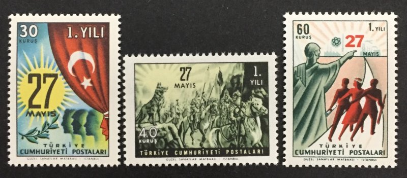 Turkey 1961 #1512-4, 1st Anniversary May27 Revolution, MNH.