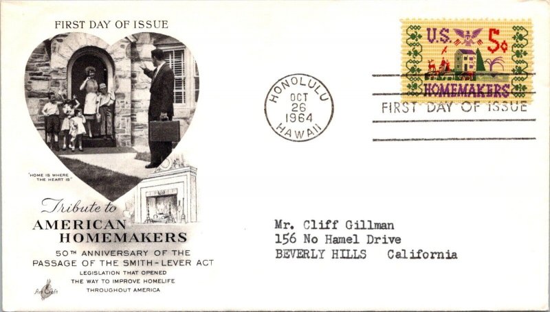 FDC 1964 SC #1253 Artcraft Cachet - Honolulu, Hi  - Single - J912