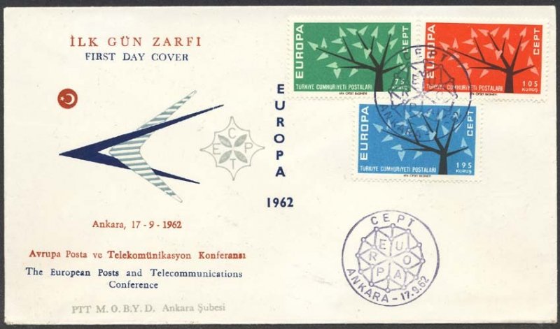 Turkey 1962 Sc 1553-5 Europa CEPT Ankara Philatelic FDC HR