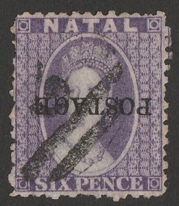 NATAL 1875 'POSTAGE' on QV Chalon 6d violet, error INVERTED, SG type 18