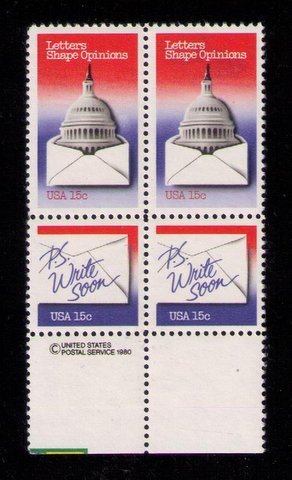 US Sc 1809 -1810 Letter Writing VF MNH Attached Pair (x2) Block Of Four