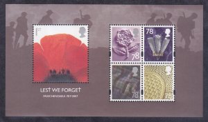 Great Britain 2530 MNH 2007 Least we Forget Poppy & Soldiers Souvenir Sheet of 5