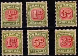 1946-57 AUSTRALIA POSTAGE DUE 6 VALUES MH