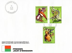 Malagasy Republic 1999 Sc#1416g/i LIONS CLUB Lemur/Batts/Bird/Space (3) FDC