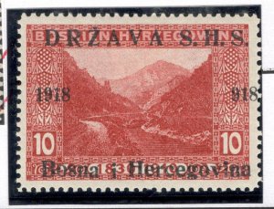 BOSNIA- SHS YUGOSLAVIA - MH STAMP, 10h In carmine color - CERTIFICATE - 1918.