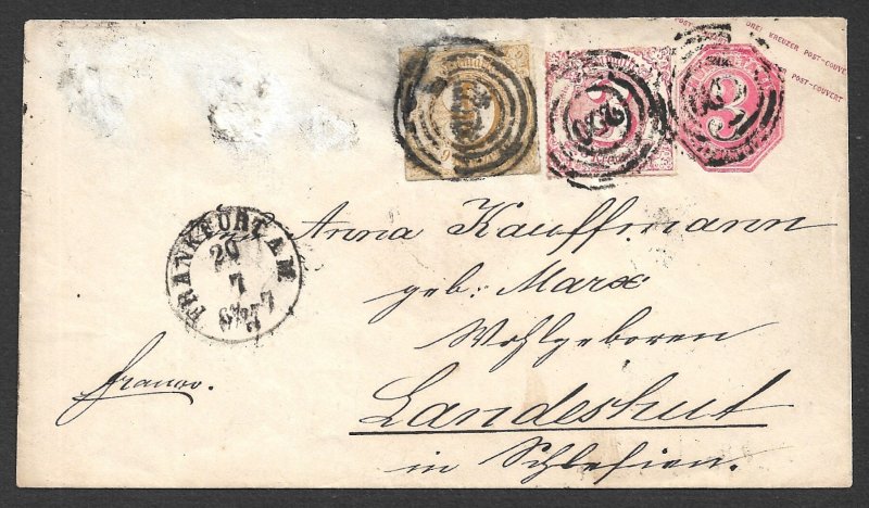 GERMANY THURN AND TAXIS 1867 3kr Postal Stationery w 3kr & 9kr  Sc 61,63 Used