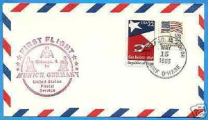 AA-F258fa  CHICAGO(AMF) / MUNICH- AMERICAN A/L 1986, FIRST FLIGHT AIRMAIL COVER.