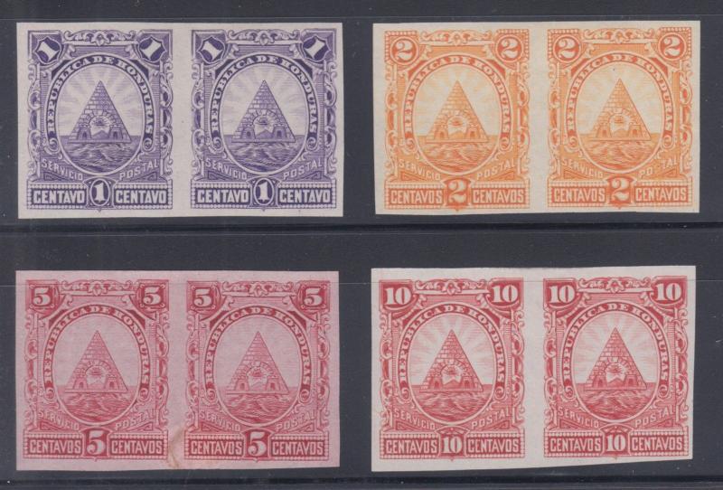 Honduras Sc 40var-43var MNG. 1890 imperf horiz pairs TCP-s in unissued colors