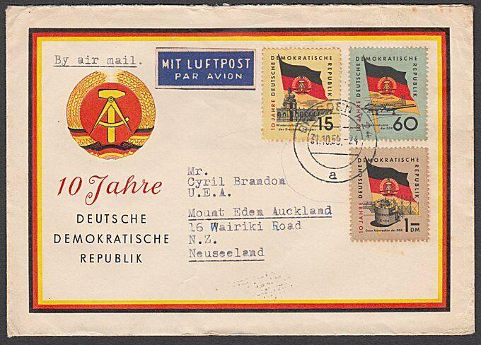 EAST GERMANY 1959 airmail cover to New Zealand - nice franking.............55417