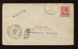 Guam Scott 2 Stamps on MISSENT COVER W/ RPO MARK 'SAN FRAN S JOSE & LOS ANG'