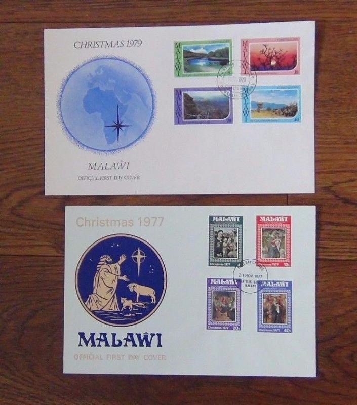 Malawi 10 FDC's 1977 1980 IYC Railway Trees Easter Xmas Rotary London 1980 etc