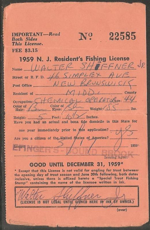 US NJT13 New Jersey Trout Revenue on License - 1959