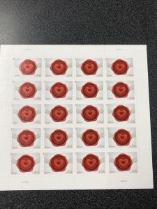 US 4741 WAX HEART SEAL  Sheet of 20 Forever Stamps Mint Never Hinged