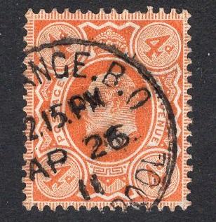 Great Britain  #144  1902  used Edward VII  4d orange