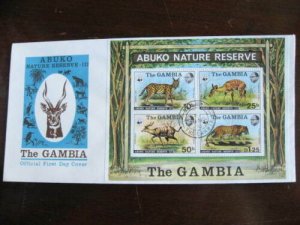 Gambia WWF animals FDC First Day Cover 341a Souvenir Sheet nice! 