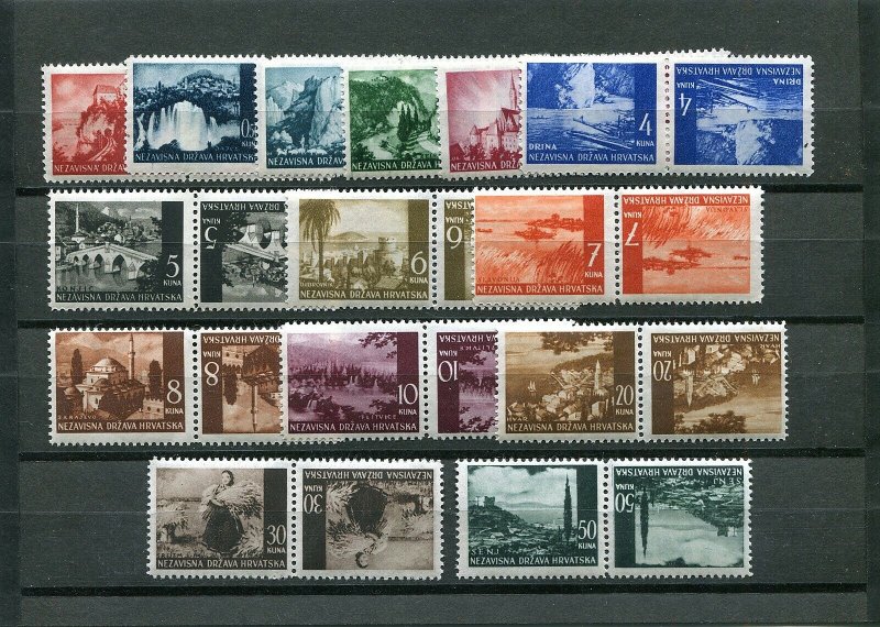 CROATIA GERMAN PUPPET STATE 1941-43 VIEWS TETE BECHE PAIRS 30a-47a PERFECT MNH