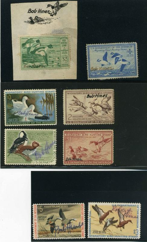 BOB HINES ACTUAL FEDERAL DUCK HUNTING STAMPS RW13,RW15, RW16,RW20,RW35,RW37-39 