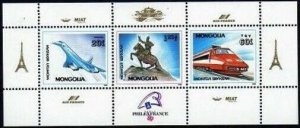 Mongolia 1740 ac,1741 sheets,MNH.PhilEXFRANCE-1989.Concorde jet,High-speed train