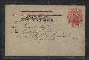 NIGER COAST PROTECTORATE COVER (P2312B)  1893 QV 1D PSC SENT TO UK NO MSG 