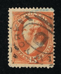 AFFORDABLE GENUINE SCOTT #163 USED YELLOW ORANGE 1873 CBNC W/ SECRET MARK #13042