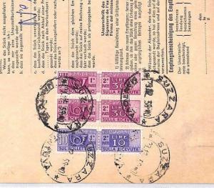 SWITZERLAND La Chaux-de-Fonds PARCEL POST RECEIPT ITALY *70 Lire* Due 1958 AN424