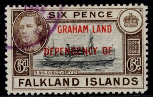 FALKLAND ISLANDS - Graham Land GVI SG A6, 6d black & brown, FINE USED.
