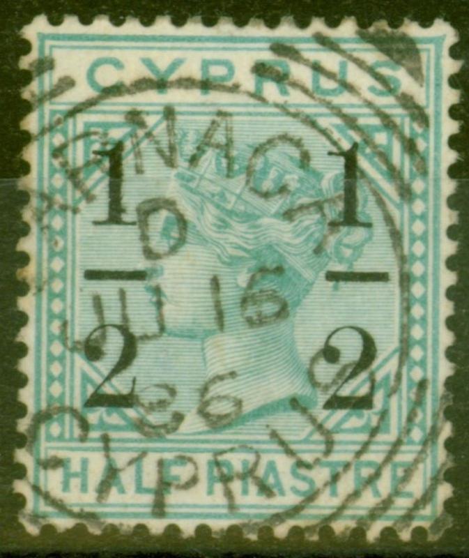 Cyprus 1886 1/2 on 1/2pi Emerald Green SG28 V.F.U Neat Larnaca Sq Circle Cancel