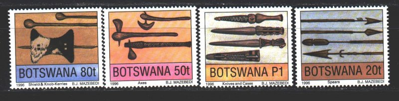 Botswana. 1996. 597-600. Botswana Tribal Weapons. MNH. 