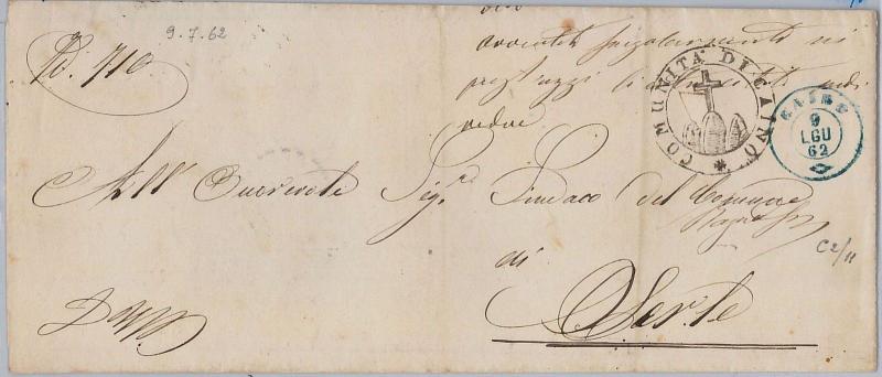 BIBLE Religion -  POSTAL HISTORY -  ITALY : Cover from CAINO CAIN - 1862