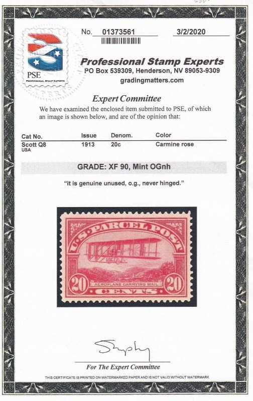 Q8 Choice XF PSE cert. graded 90 OG never hinged nice color ! see pic !