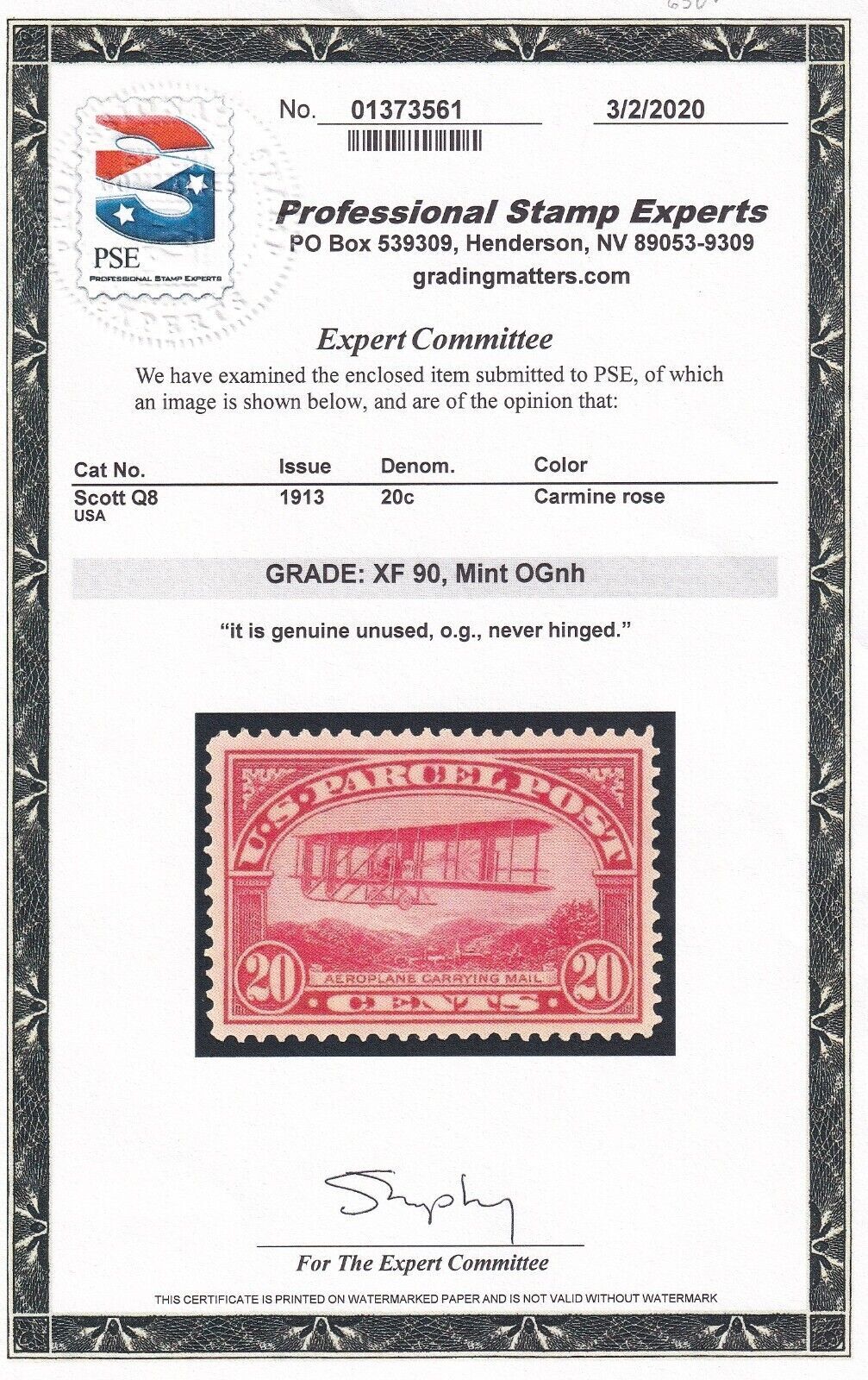 Q8 Choice XF PSE cert. graded 90 OG never hinged nice color ! see pic ...
