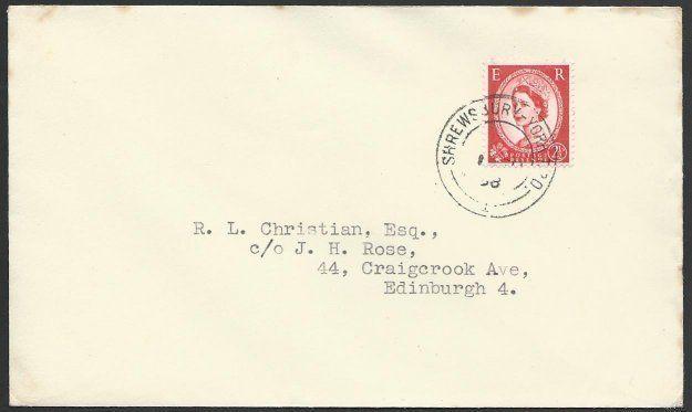 GB 1958 cover SHREWSBURY - YORK TPO railway cds............................50343