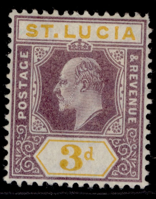 ST. LUCIA EDVII SG70, 3d dull purple & yellow, M MINT. Cat £13.