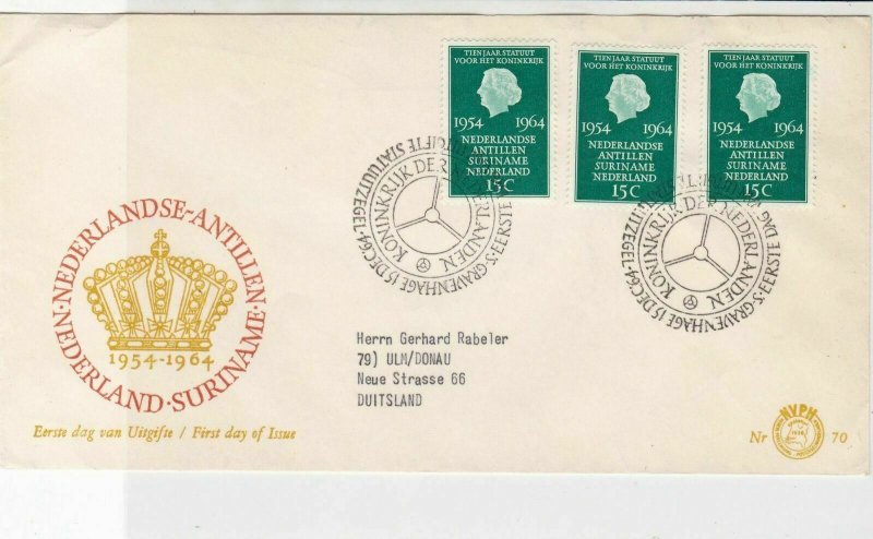 Netherland Antillen Suriname 1964 Crown Pic 10 Years Stamps FDC Cover Ref 29105 